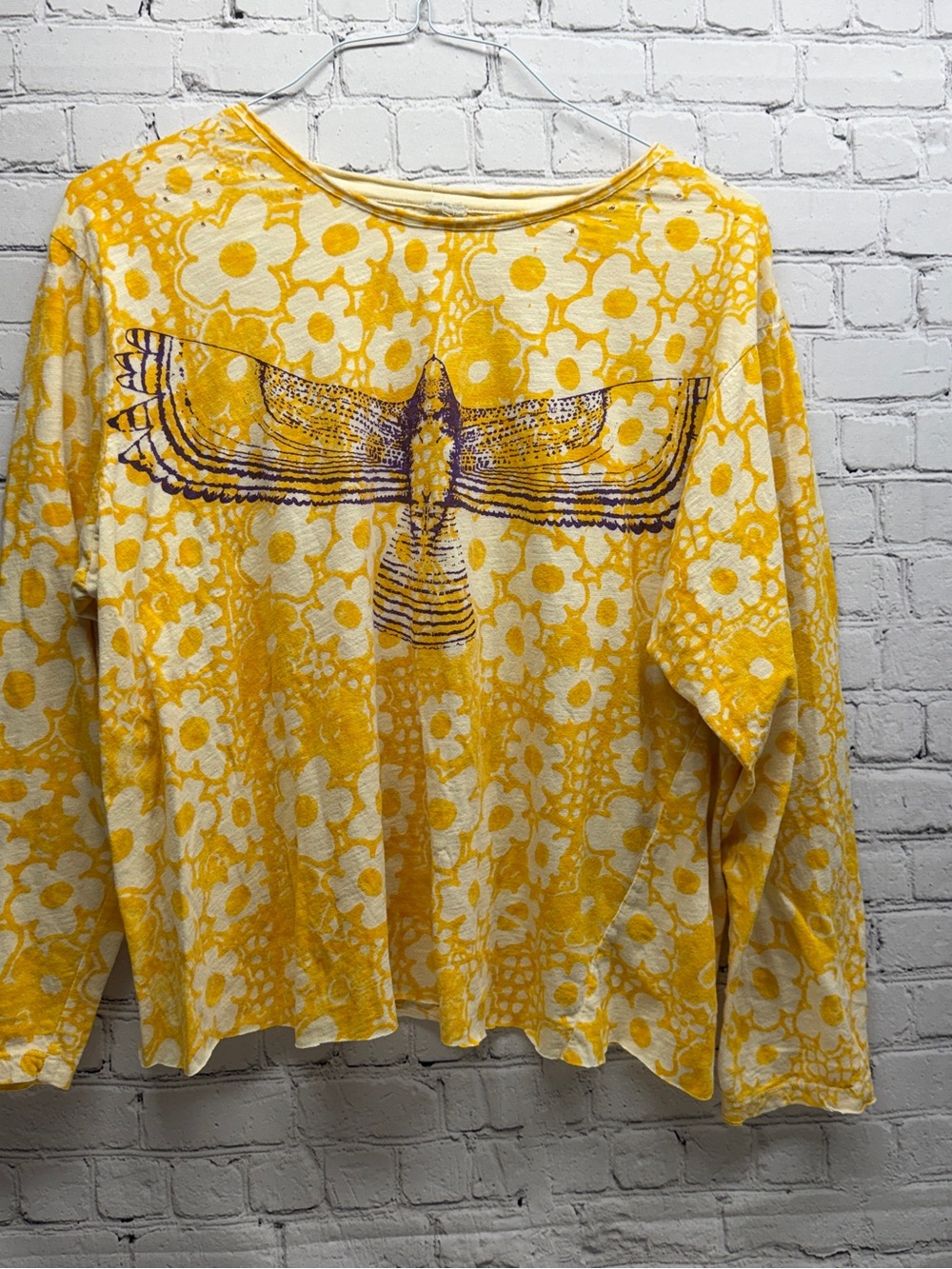 Magnolia Pearl Malibu Yellow Floral Long Sleeve Top intentional cropped top